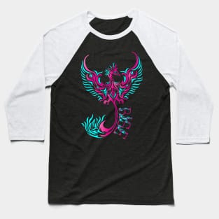 Rise up like a Phoenix from the ashes. Pink and Blue Phoenix in a Tribal / Tattoo Art style Baseball T-Shirt